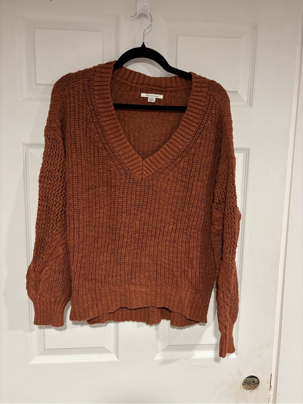 American Eagle Outfitters Rust V-Neck Chunky Knit Sweater